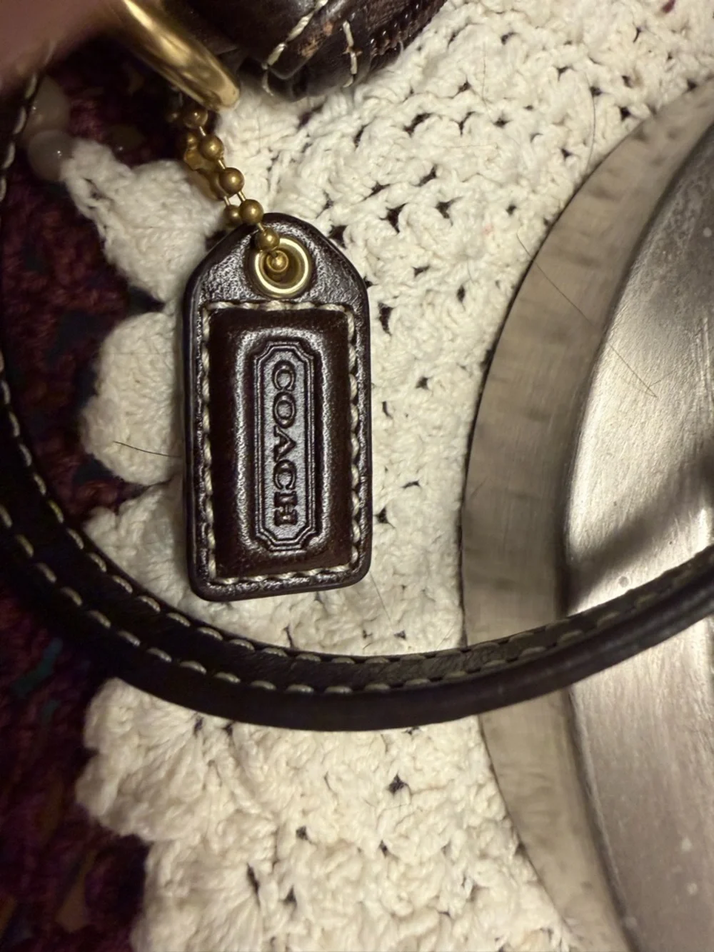 Coach Metallic Gold Patchwork Wristlet with Brown Trim